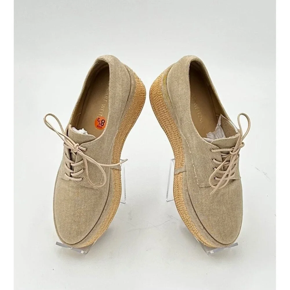 Stuart Weitzman Platform Oxfords Women 8.5 Beige Espadrille‎ Resort Core Spain